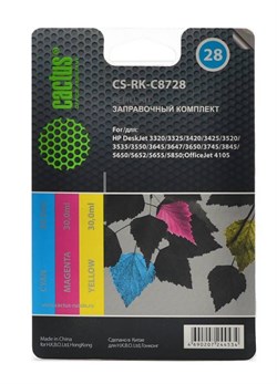 (1004532) Заправочный набор Cactus CS-RK-C8728 многоцветный 90мл для HP DeskJet 3320/3325/3420/3425/3520; Offi - фото 11185