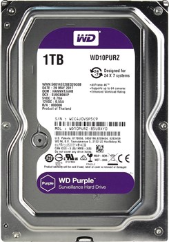 (1011154) Жесткий диск WD Original SATA-III 1Tb WD10PURZ Video Purple (5400rpm) 64Mb 3.5" - фото 19597