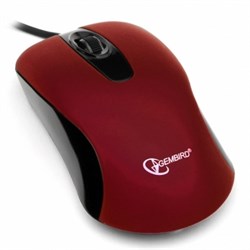 (1012228) Мышь Gembird MOP-400-R, USB, красный, бесшумный клик, 2 кнопки+колесо кнопка, 1000 DPI,  soft-touch, кабель 1.45м, блистер - фото 20340