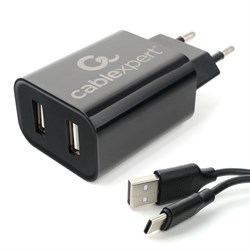 (1028606) Адаптер питания Cablexpert MP3A-PC-37 USB 2 порта, 2.4A, черный + кабель 1м Type-C - фото 47388
