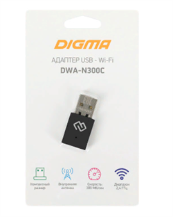 (1032727) Сетевой адаптер WiFi Digma DWA-N300C N300 USB 2.0 (ант.внутр.) 1ант. (упак.:1шт) - фото 47942