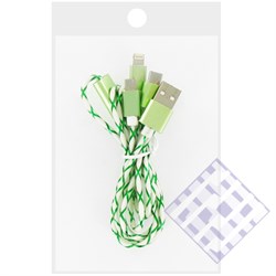 (1009352) USB кабель 3в1 (iPhone 5 / micro USB / Type-C) 0.9м, зеленый, техупаковка - фото 6830