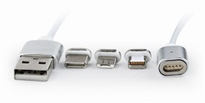 (1016071) Кабель магнитный USB 2.0 Cablexpert CC-USB2-AMLM31-1M, AM/TypeC - microBM 5P - iPhone lightning, комбо кабель, 1м, алюминиевые разъемы, коробка
