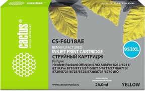 (1017155) Картридж струйный Cactus 953XL CS-F6U18AE желтый (26мл) для HP OJ Pro 7740/8210/8218/8710/8715