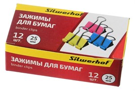 (1018992) Зажимы Silwerhof 510012 сталь 19мм ассорти (упак.:12шт) картонная коробка