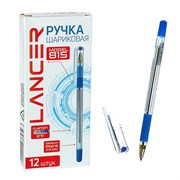 (1023338) Ручка шариковая 0,5мм синяя, корпус прозрачный с резиновым держателем ЦЕНА ЗА 1 ШТ!!! 1293653