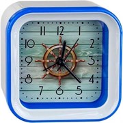 (1030610) Perfeo Quartz часы-будильник "PF-TC-006", квадратные 10*10 см, штурвал