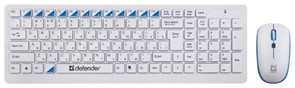 (99279) Набор беспроводные клавиатура и мышь белые Defender Skyline 895 (2.4 ГГц, USB, 1000 dpi, 2 x AAA)
